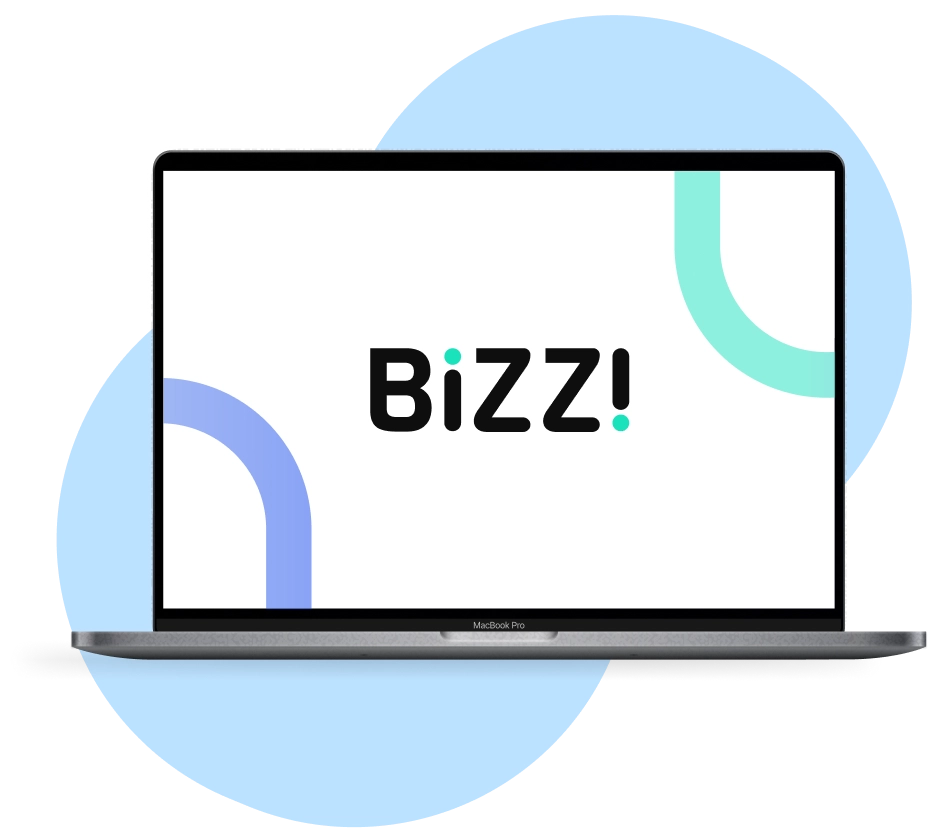 Ecran d'ordinateur portable affichant le logo Bizz
